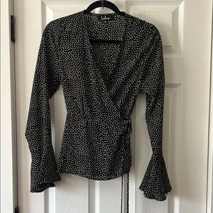 Lulu's Black Polka Dot Wrap Blouse